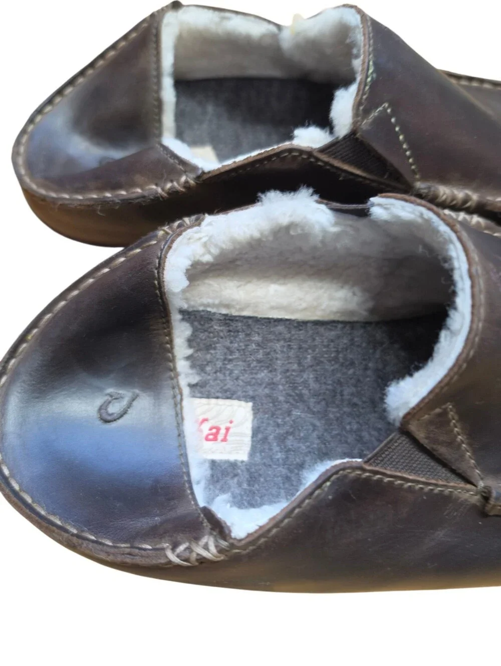 Olukai Moloa Brown Leather Fur Lined Slipper 12